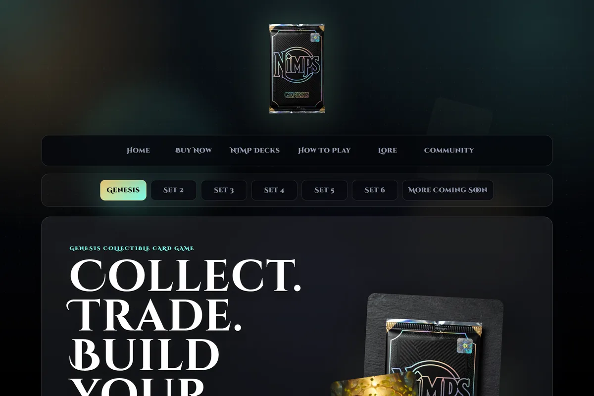 The Nimps collectible card game website